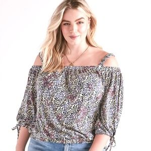 LUCKY BRAND Floral Cold Shoulder Peasant Top